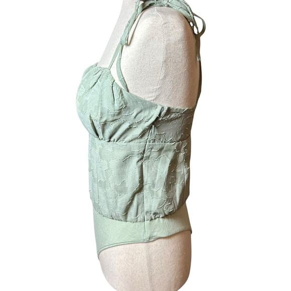 Lulus Bodysuit Green Strappy Milkmaid Floral Small Fairycore Renfest Costume - Picture 6 of 6